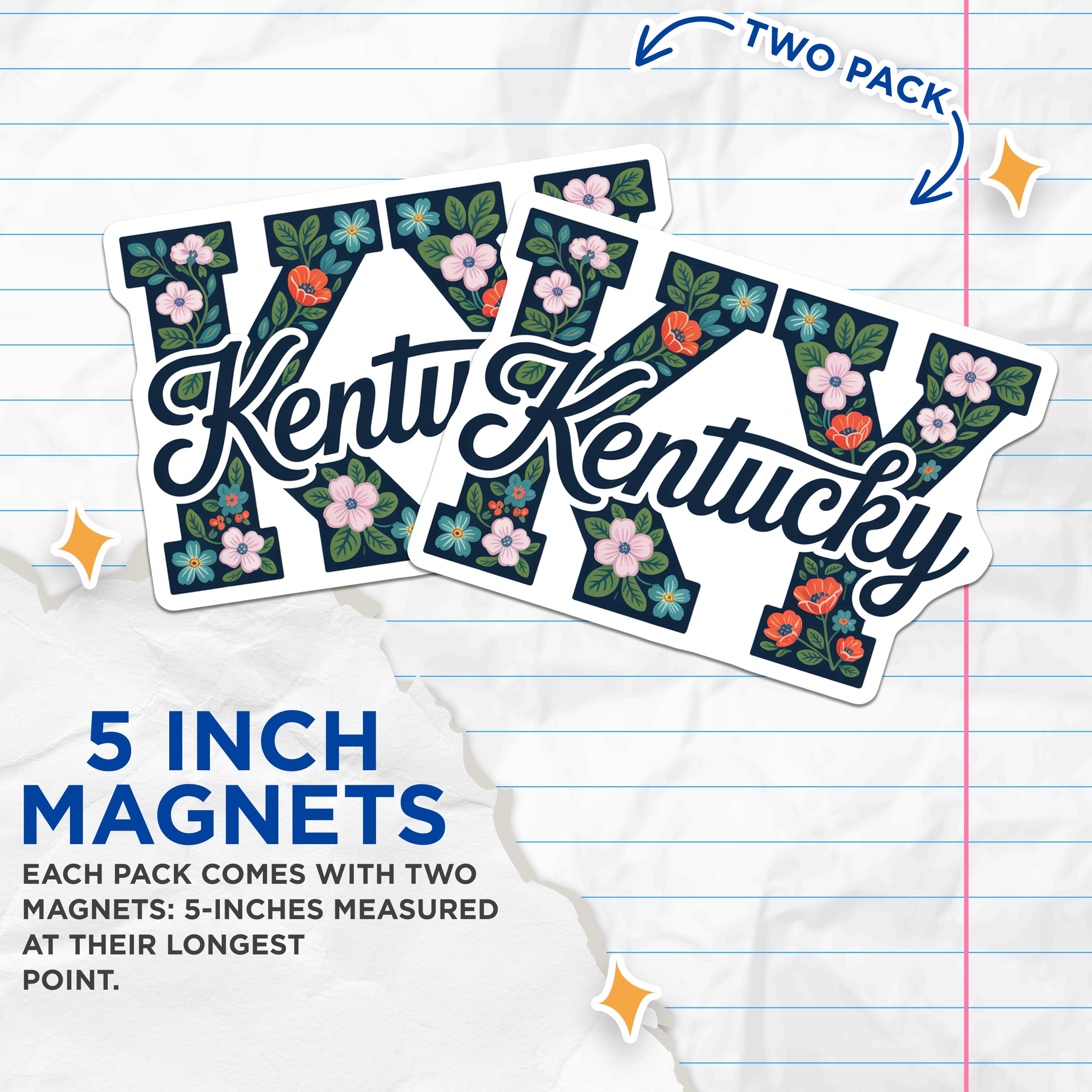 (2 Pack) Kentucky Floral Magnets - KY State Pride Souvenir - Botanical State Home Decor - 5 Inches On Longest Side - Thick Durable Magnet - Made in USA - MAG38413