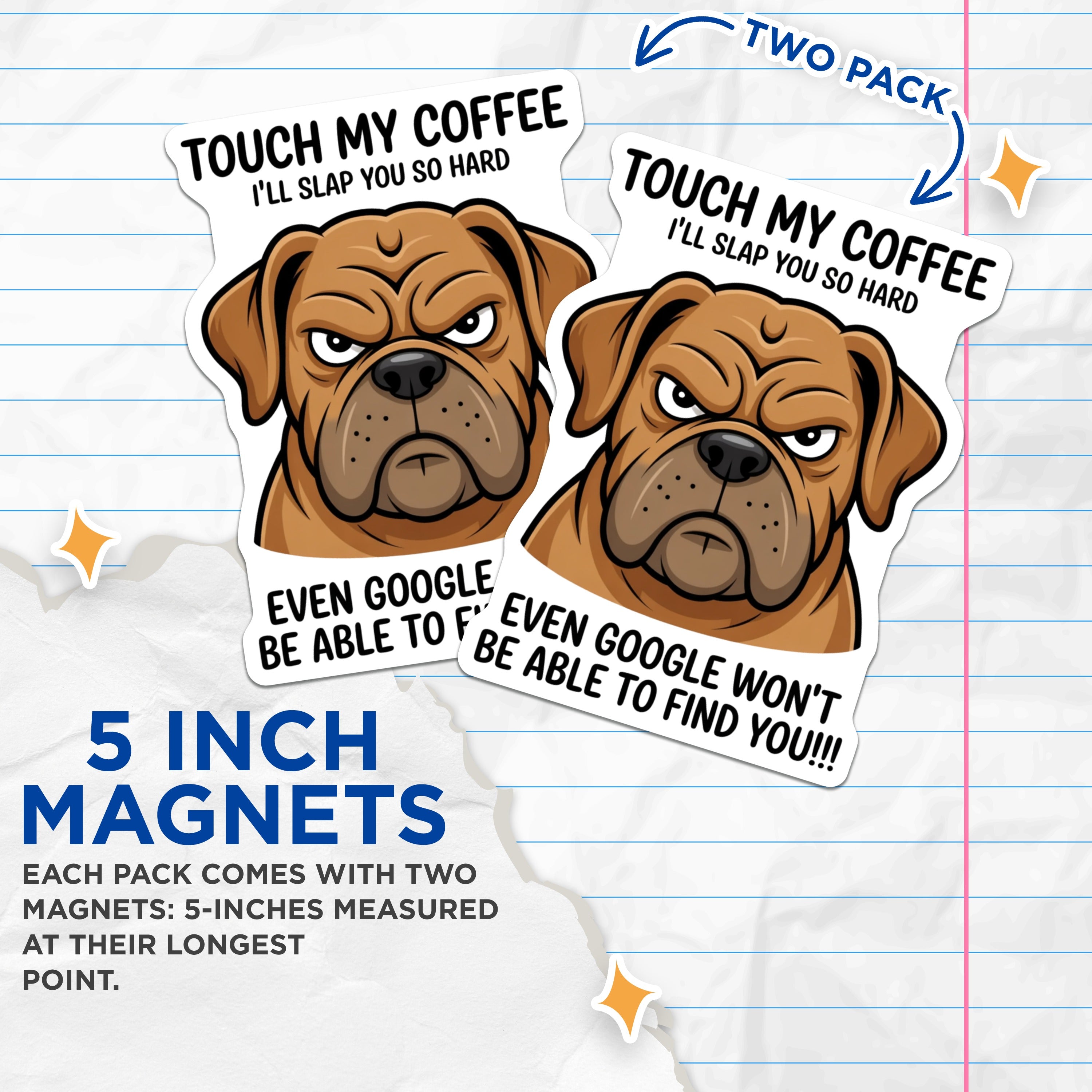 (2 Pack) Grumpy Dog Coffee Magnets - Sarcastic Humor Fridge Decor - Pet Parent Kitchen Magnets - 5 Inches On Longest Side - Thick Durable Magnet - Made in USA - MAG37726