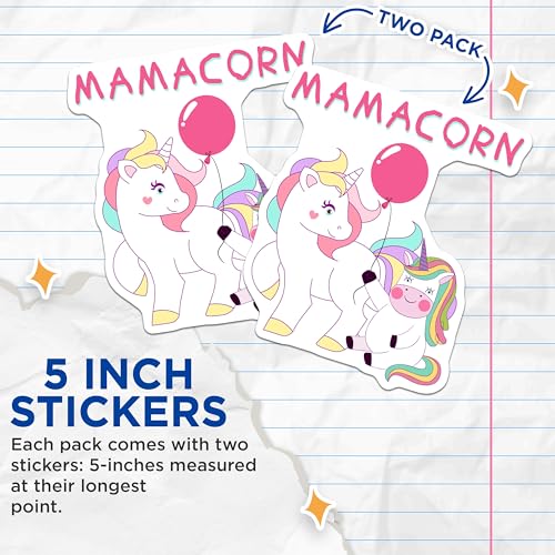 (2 Pack) Cute Unicorn Stickers - Mamacorn Balloon Stickers - Adorable Unicorn Family - 5" On Longest Side - Sticks to Smooth Flat Surfaces - Made in USA - BMCS5177