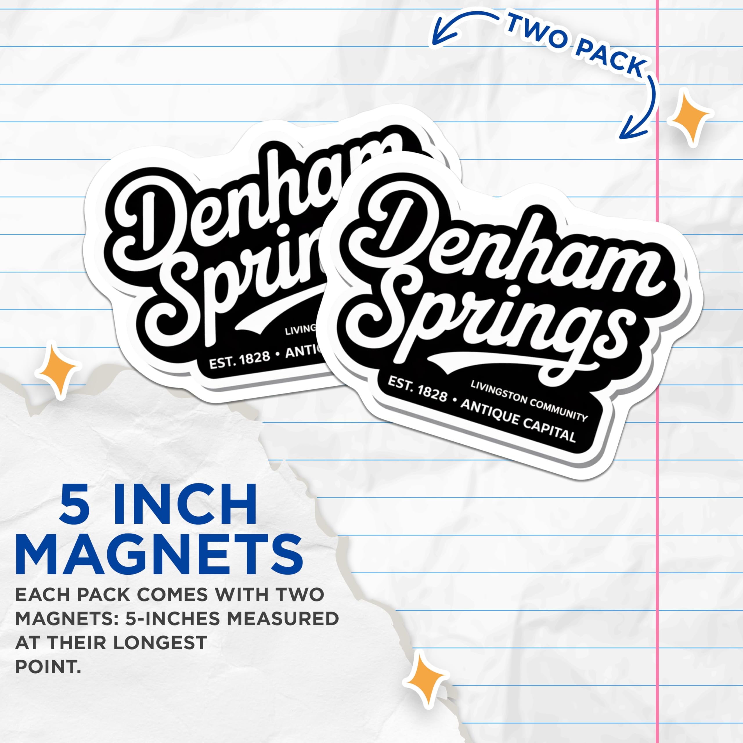 (2 Pack) Denham Springs Louisiana Magnets - Antique Capital - Hometown Souvenir - 5" On Longest Side - Premium Magnet - for Cars, Refrigerators, Toolboxes, Lockers - Made in USA - MAG17777