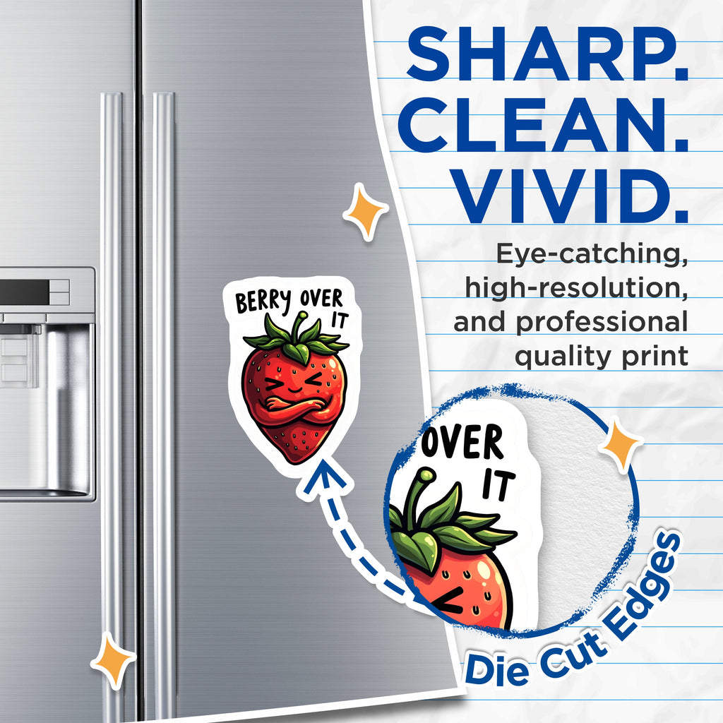 (2 Pack) Berry Over It Magnets - Funny Strawberry Pun - Grumpy Fruit Refrigerator Locker Accessory - 5 Inches On Longest Side - Thick Durable Magnet - Made in USA - MAG39468