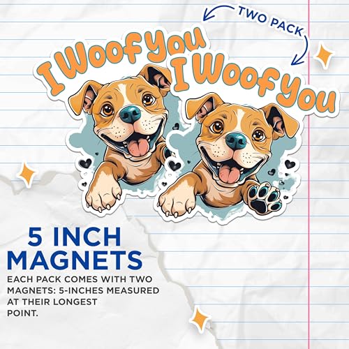 (2 Packs) I Woof You Dog Breed Magnets - I Woof You Cute Dog Magnets - 5 Inches On Longest Side - Premium Magnet - for Fridges, Toolboxes, Cars - Made in USA - MAG2363