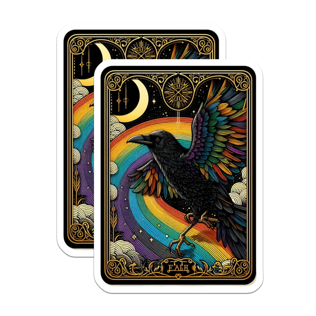 (2 Pack) Rainbow Raven Magnets - Colorful Crow Art Nouveau Magnet - Celestial Moon Stars Cosmic Whimsical Boho Decor - 5 Inches On Longest Side - Thick Durable Magnet - Made in USA - MAG22247