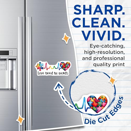 (2 Pack) Autism Awareness Magnets - Puzzle Piece Magnets - Love Need No Words Magnets for Car or Fridge - 5" On Longest Side - for Cars, Refrigerators, Toolboxes, Lockers - Made in USA BMCS3204