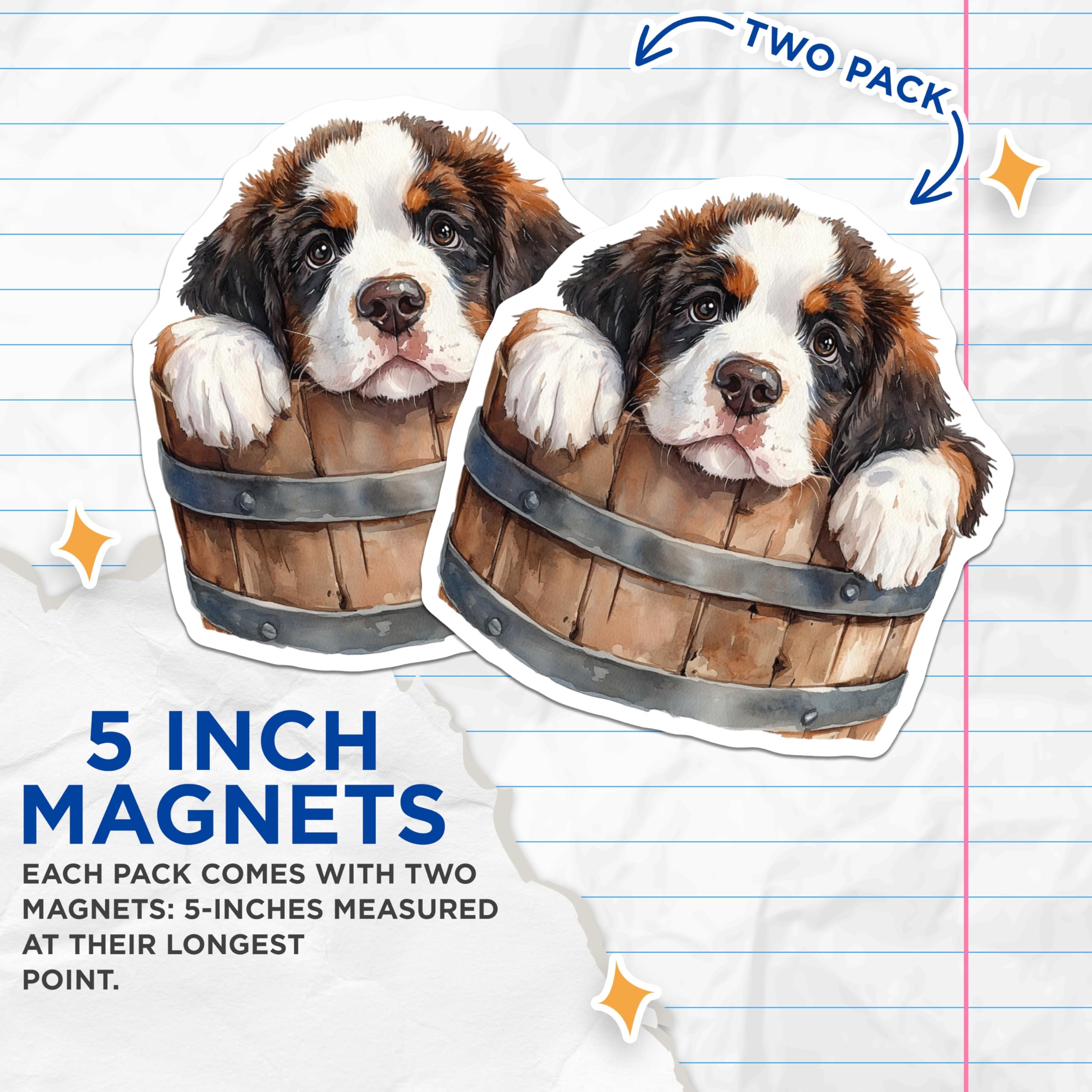 (2 Pack) Bernese Mountain Dog Magnets - Cute Dog Breed - Puppy in a Bucket - 5" On Longest Side - Premium Magnet - for Cars, Refrigerators, Toolboxes, Lockers - Made in USA - MAG14007
