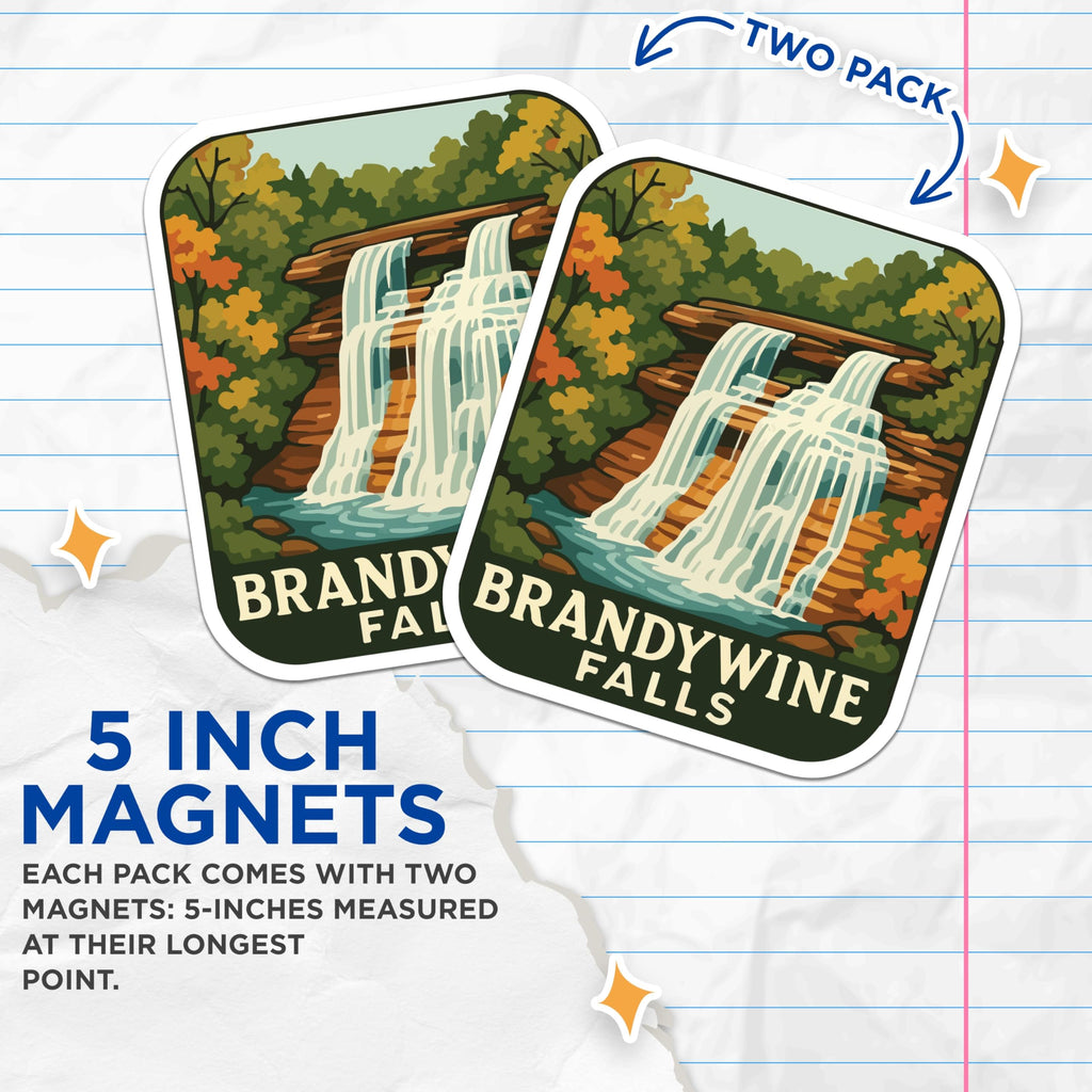(2 Pack) Brandywine Falls Magnets - Waterfall Scenery - Nature Landscape Decor - 5 Inches On Longest Side - Thick Durable Magnet - Made in USA - MAG19742