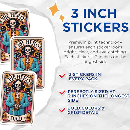 (3 Pack) Hero Dad Decals - Skeleton Dad Decal - Father Figure Vinyl Decals - 3 Inches On Longest Side - Easy Peel & Apply - Made in USA - 3MCS4198