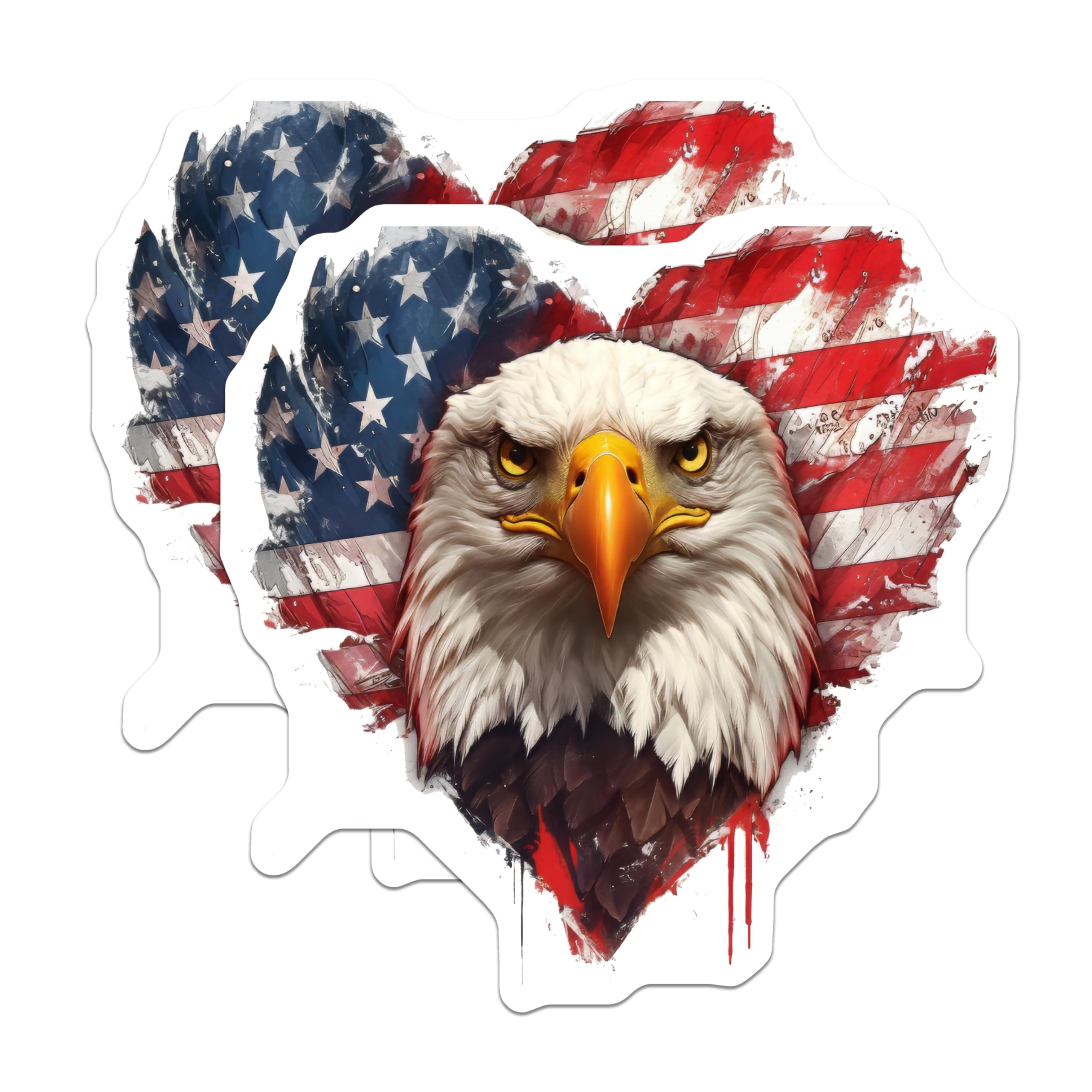 (2 Pack) Majestic Bald Eagle Head Magnets - USA Flag Heart Design - Patriotic American Pride Refrigerator Magnet Set - 5 Inches On Longest Side - Thick Durable Magnet - Made in USA - MAG20311