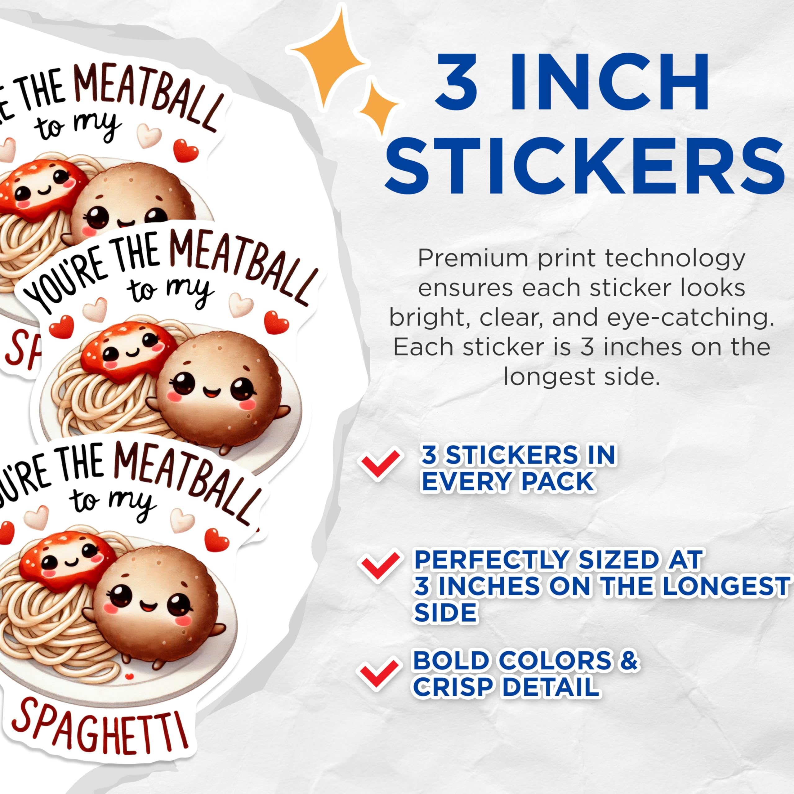 (3 Pack) Spaghetti Decals - Meatball to My Spaghetti - Foodie Lover Decals - 3 Inches On Longest Side - Easy Peel & Apply - Made in USA - 3MCS2308