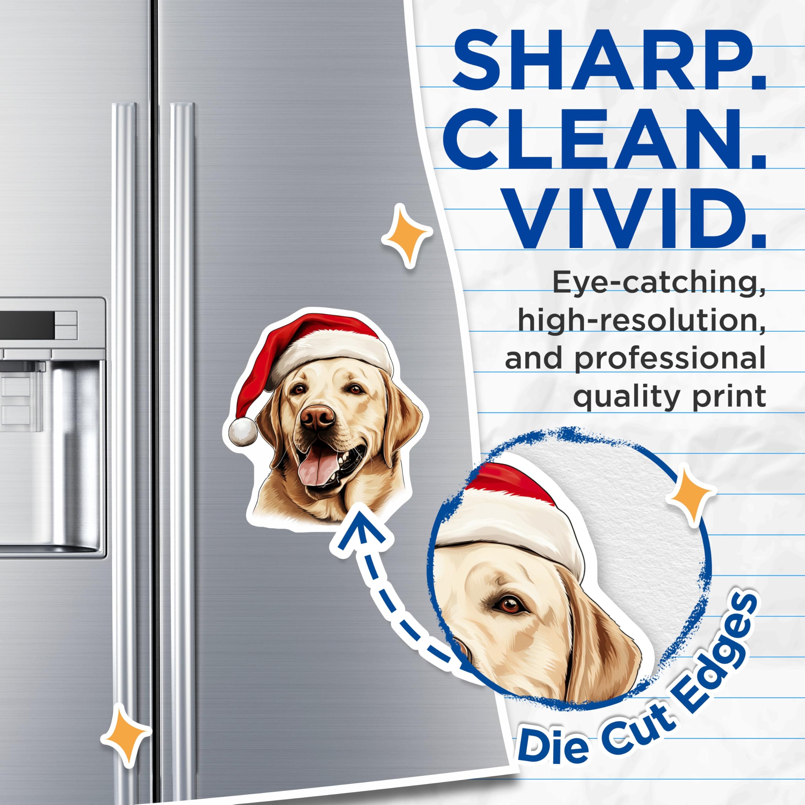 (2 Pack) Christmas Labrador Magnets - Santa Hat Dog Decor - Holiday Pet Refrigerator Locker - 5 Inches On Longest Side - Thick Durable Magnet - Made in USA - MAG27358