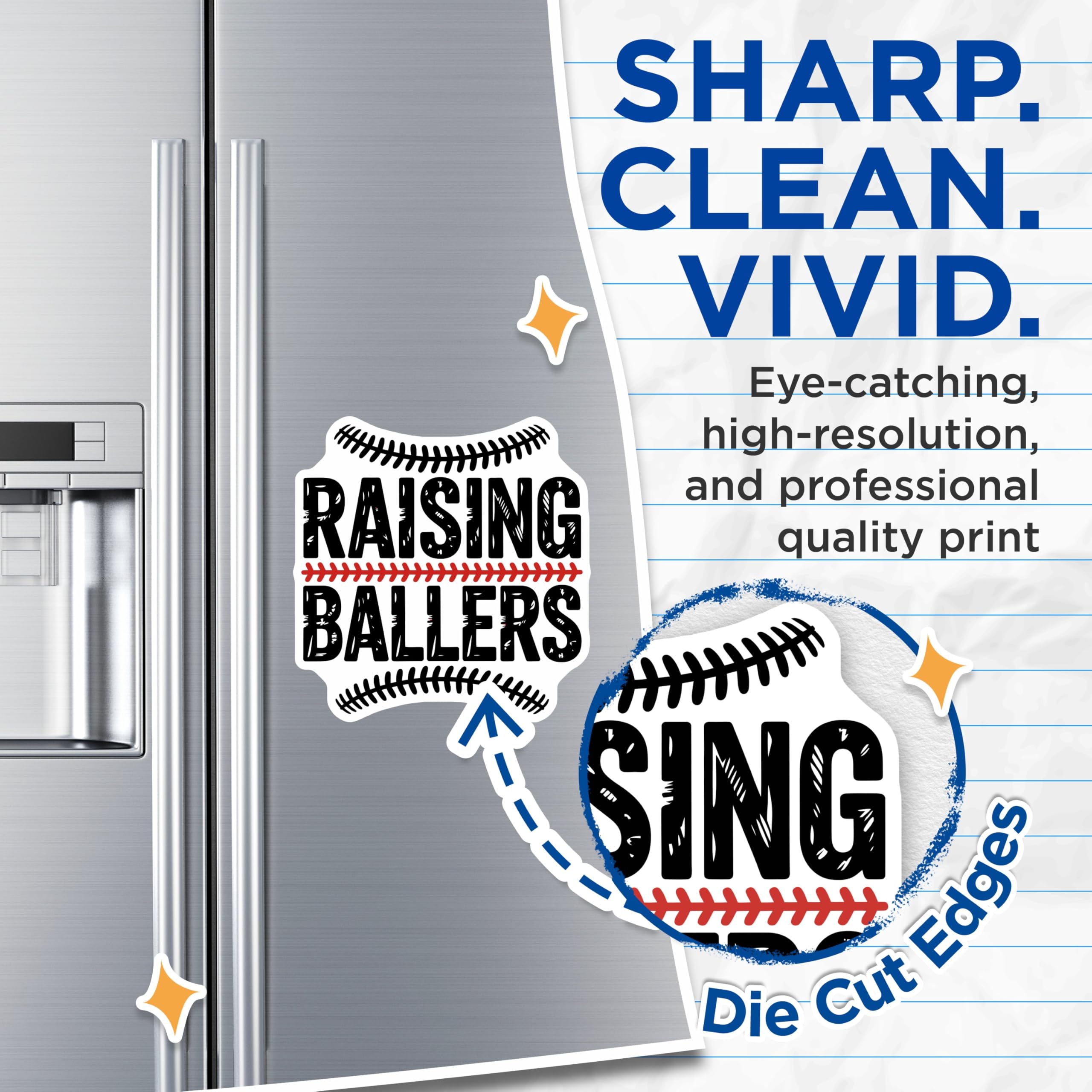 (2 Pack) Raising Ballers Baseball Magnets - Youth Sports Parents Decor - Team Mom Dad Accessories - Athletic Family - 5 Inches On Longest Side - Thick Durable Magnet - Made in USA - MAG21984