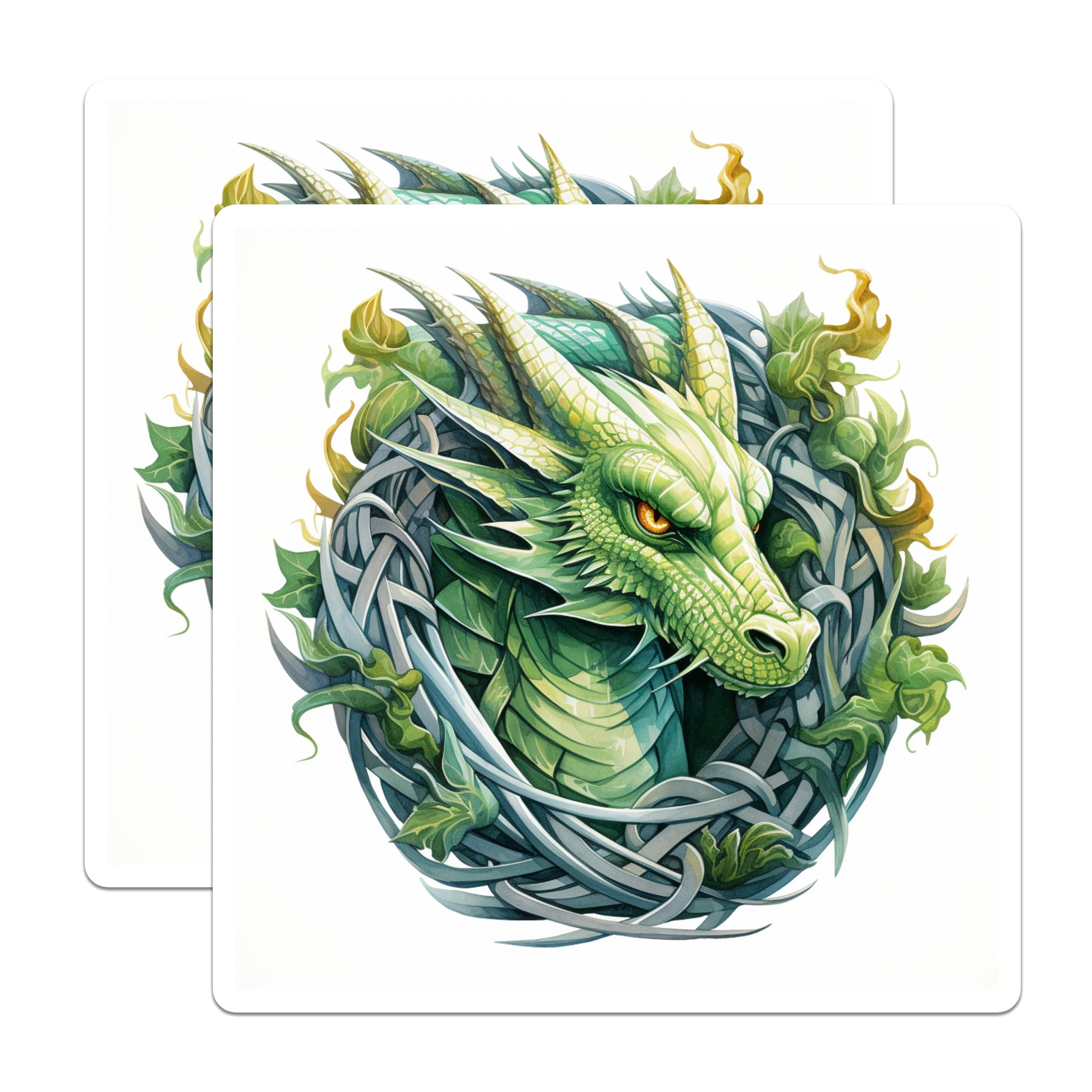 (2 Pack) Green Dragon Magnets - Celtic Knot Fantasy Decor - Dungeons Dragons Fan Refrigerator Art - 5 Inches On Longest Side - Thick Durable Magnet - Made in USA - MAG27929