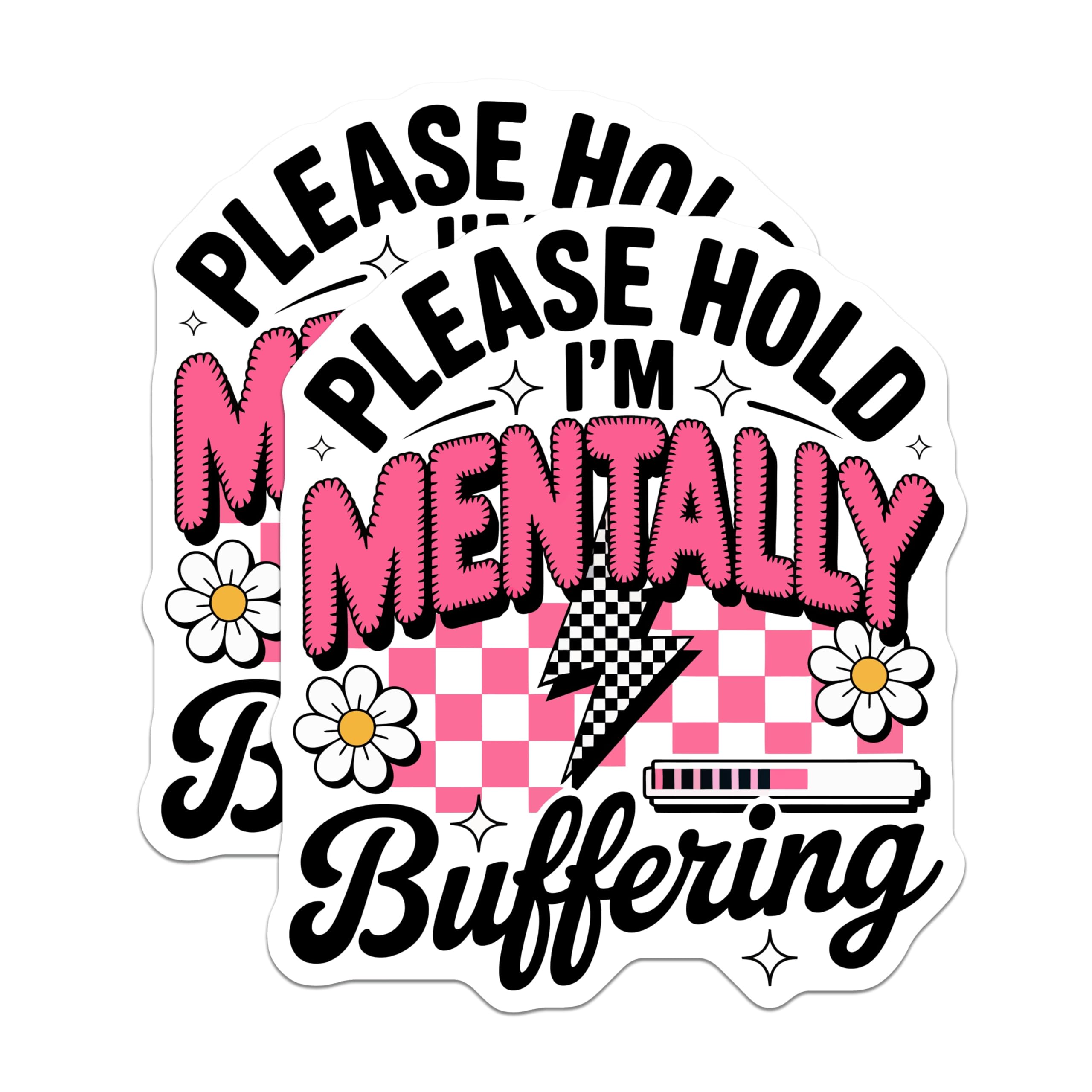 (2 Pack) Mentally Buffering Magnets - Retro Checkerboard Daisy Design - Funny Sarcastic Mental Health Quote - 5 Inches On Longest Side - Thick Durable Magnet - Made in USA - MAG21933