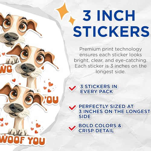 (3 Pack) I Woof You Decals - Dog Lover Stickers - Valentine Decals - 3 Inches On Longest Side - Easy Peel & Apply - Made in USA - 3MCS1398