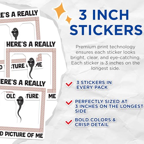 (3 Pack) Funny Old Picture Decals - Silly Sperm Meme - Laptop Decals - 3 Inches On Longest Side - Easy Peel & Apply - Made in USA - 3MCS4726