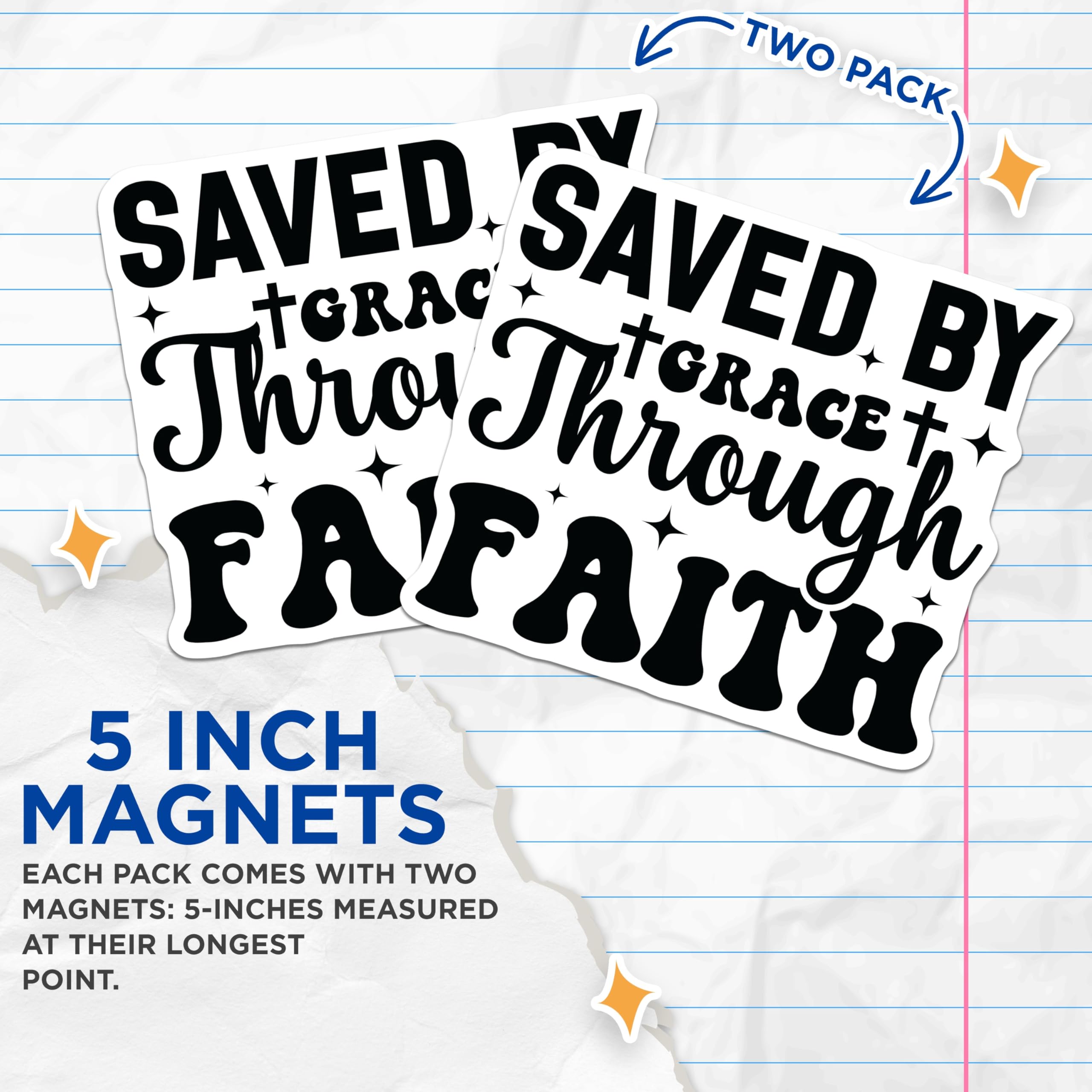 (2 Pack) Saved By Grace Through Faith Magnets - Christian Religious Magnet - Inspirational Scripture Verse Magnets - 5 Inches On Longest Side - Thick Durable Magnet - Made in USA - MAG27623