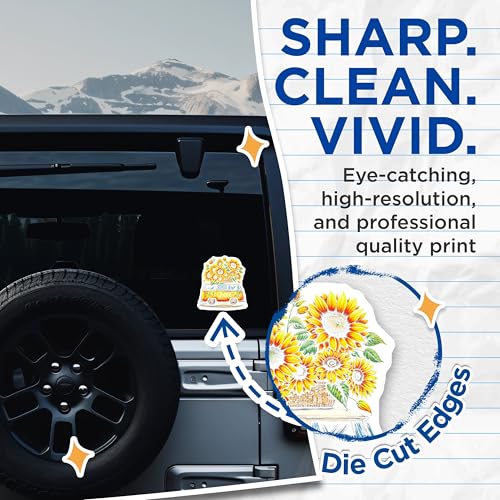 (2 Pack) Wander Sunflower Van Stickers - Retro Flower Power Stickers - Adventure Van Life Decals - 5" On Longest Side - Sticks to Smooth Flat Surfaces - Made in USA - BMCS5550
