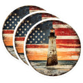 (3 Pack) Lighthouse Decals - American Flag Art - Patriotic Stickers for Laptop - 3 Inches On Longest Side - Easy Peel & Apply - Made in USA - 3MCS0040