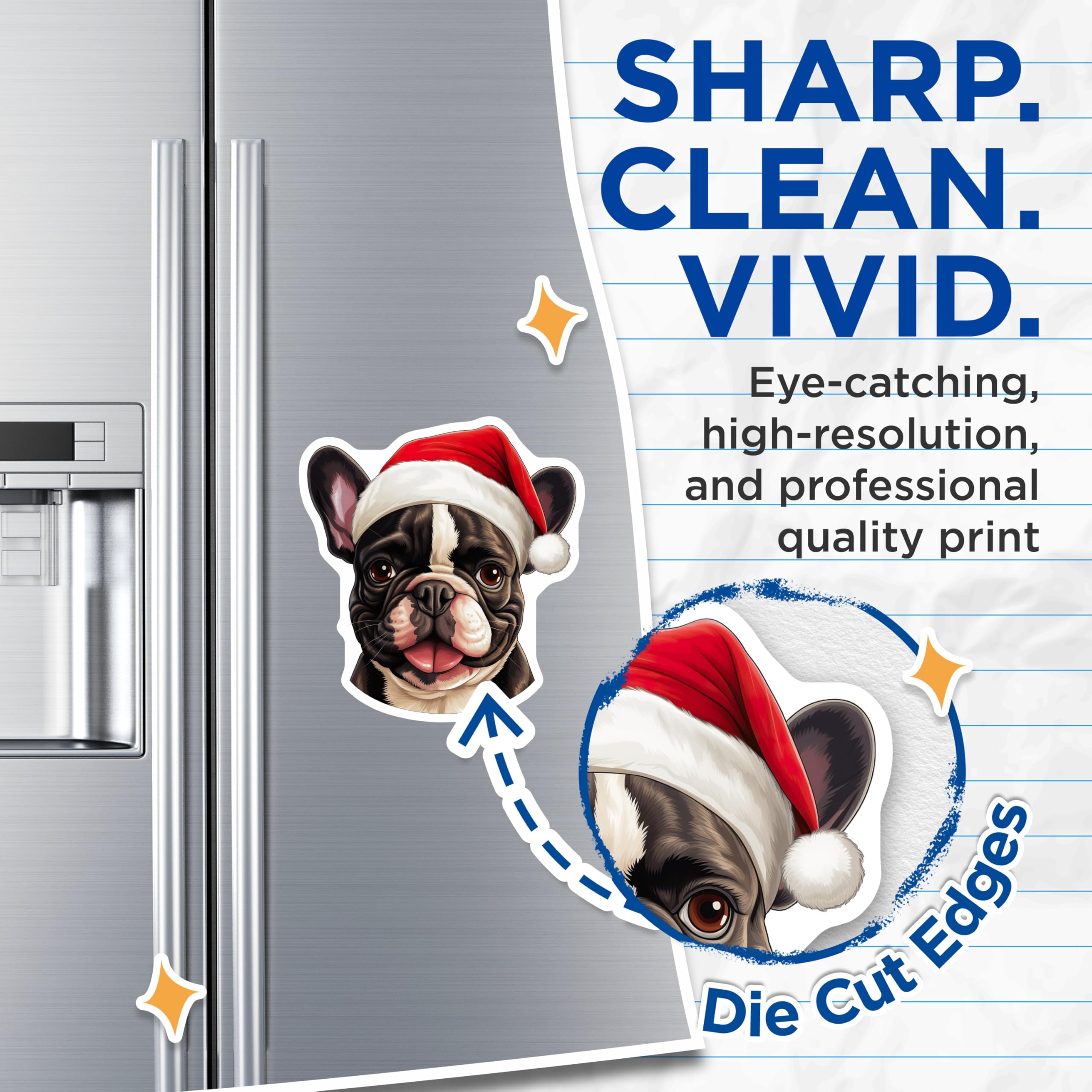 (2 Pack) French Bulldog Christmas Magnets - Santa Hat Dog Lover Decor - Festive Pet Parent Holiday Refrigerator Accent - 5 Inches On Longest Side - Thick Durable Magnet - Made in USA - MAG30582