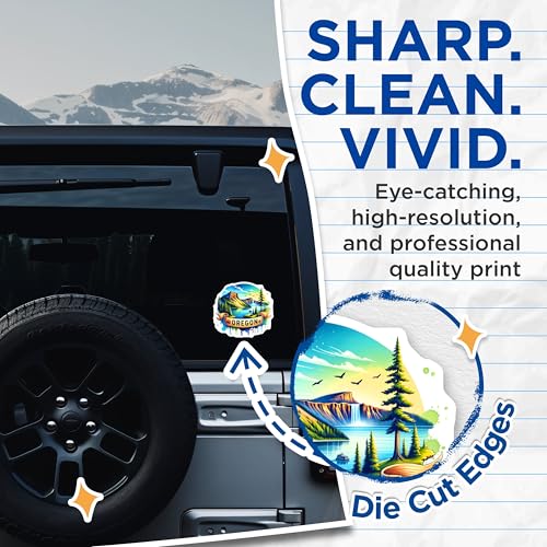 (2 Pack) Oregon Adventure Stickers - Nature Landscape - Travel Destination - 5" On Longest Side - Sticks to Smooth Flat Surfaces - Made in USA - BMCS6645