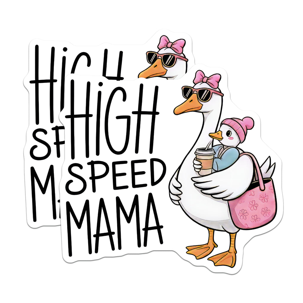 (2 Pack) High Speed Mama Magnets - Funny Mom Life - Goose Lover Coffee Parent - 5 Inches On Longest Side - Thick Durable Magnet - Made in USA - MAG39224