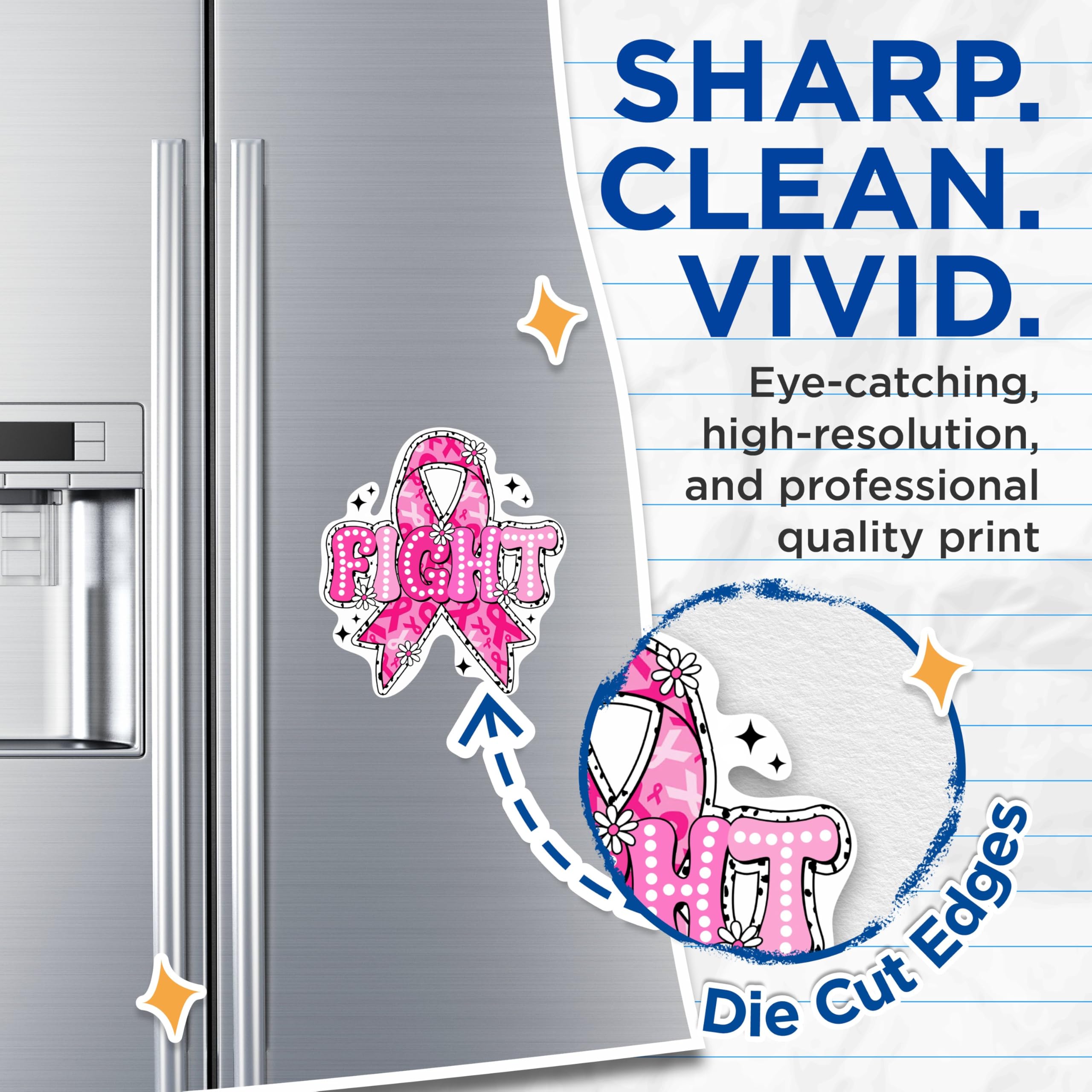 (2 Pack) Fight Pink Ribbon Breast Cancer Awareness Magnets - 5 Inches On Longest Side - Premium Magnet - for Cars, Refrigerators, Toolboxes - Made in USA - MAG2100