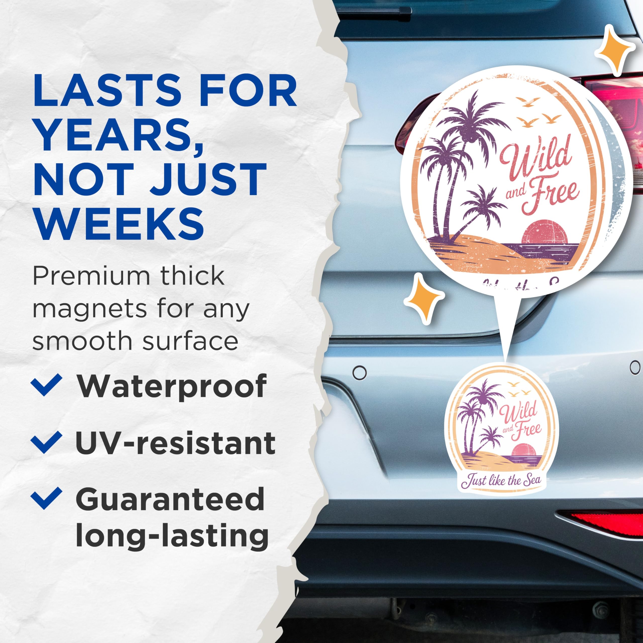 (2 Pack) Wild and Free Magnets - Palm Tree Beach Decor - Sunset Sea Magnets - 5" On Longest Side - Premium Magnet - for Cars, Refrigerators, Toolboxes, Lockers - Made in USA - MAG17557