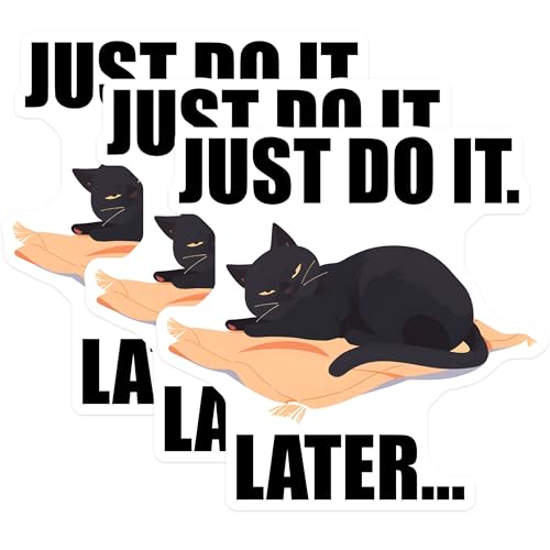 (3 Pack) Cat Laptop Decals - Funny Lazy Cat Decal - Just Do It Later Decals - 3 Inches On Longest Side - Easy Peel & Apply - Made in USA - 3MCS6578