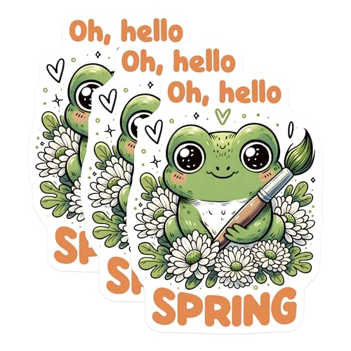 (3 Pack) Frog Spring Decals - Cute Animal Sticker - Laptop Decal - Planner Decals - 3 Inches On Longest Side - Easy Peel & Apply - Made in USA - 3MCS6774