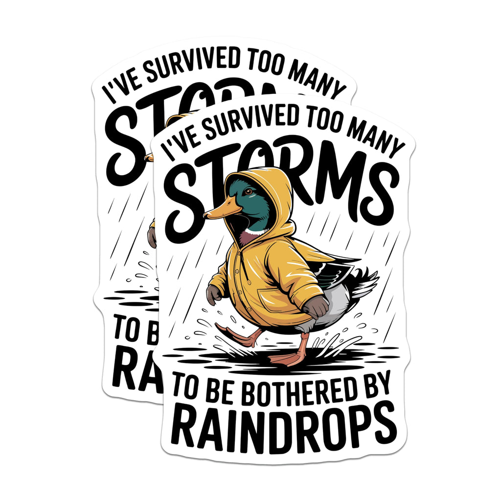 (2 Pack) Funny Duck Magnets - Mallard in Yellow Raincoat - Storm Survivor Quote Weather Resilient Bird Magnet - 5 Inches On Longest Side - Thick Durable Magnet - Made in USA - MAG21216