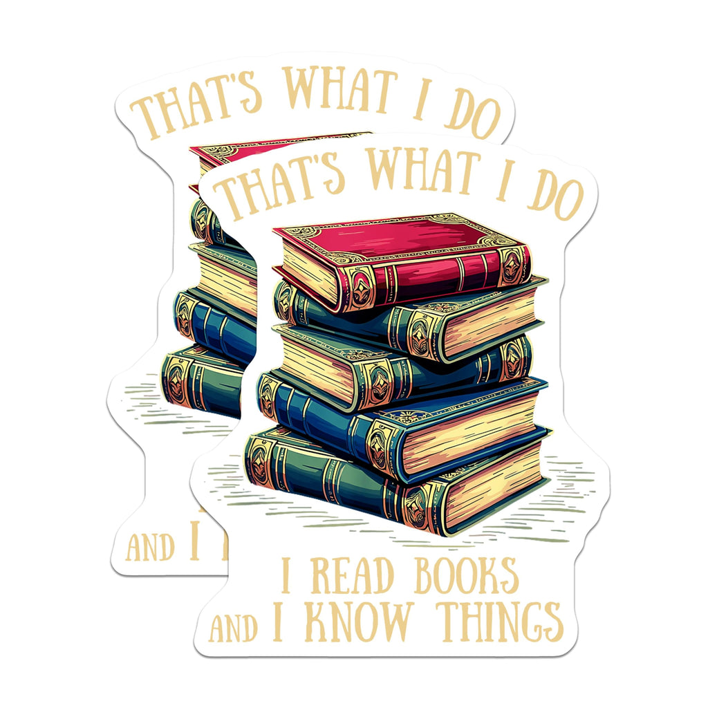 (2 Pack) Book Lover Stickers - Reading Enthusiast Stickers - I Read Books and I Know Things Decal - 5" On Longest Side - Sticks to Any Smooth Flat Surface - Made in USA - BMCS3585