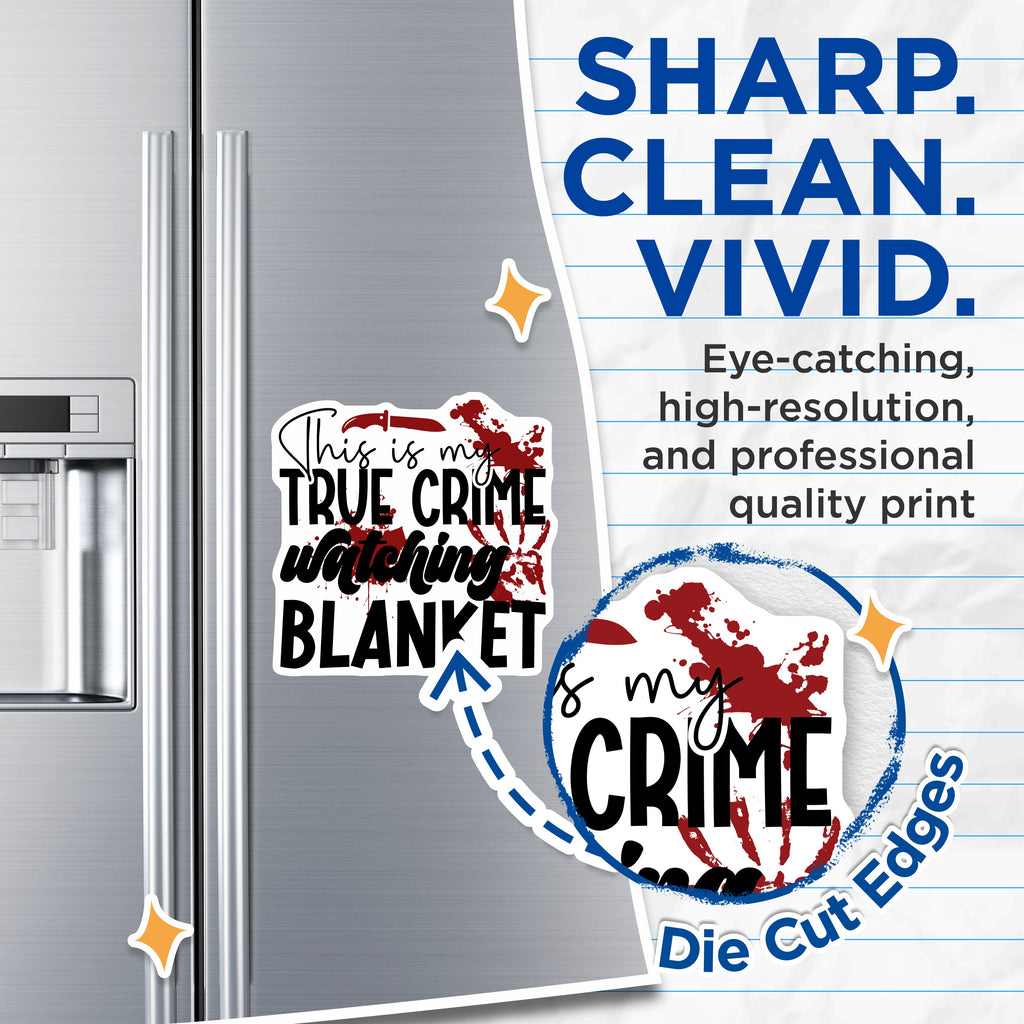 (2 Pack) True Crime Watching Magnets - Funny Murder Mystery - Spooky Refrigerator Decor for Fan - 5 Inches On Longest Side - Thick Durable Magnet - Made in USA - MAG38445