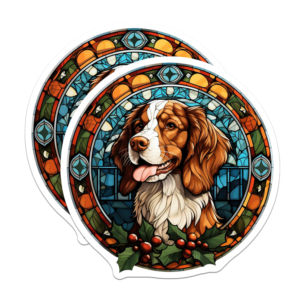 (2 Pack) Stained Glass Dog Magnets - Springer Spaniel Art - Christmas Fridge Decor - 5 Inches On Longest Side - Thick Durable Magnet - Made in USA - MAG26033