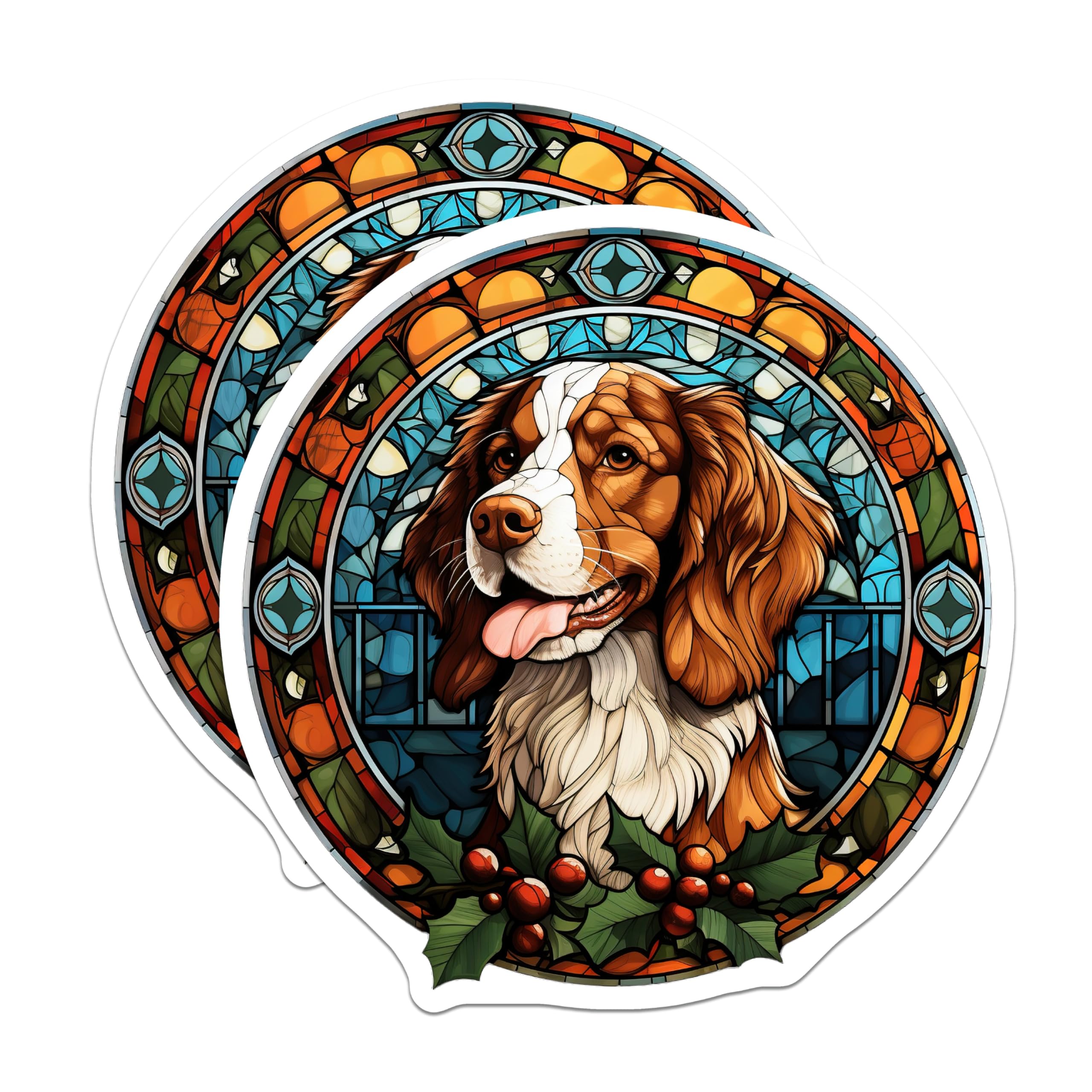 (2 Pack) Stained Glass Dog Magnets - Springer Spaniel Art - Christmas Fridge Decor - 5 Inches On Longest Side - Thick Durable Magnet - Made in USA - MAG26033