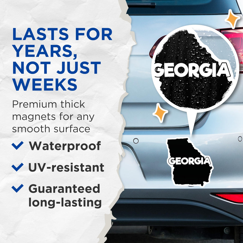 (2 Pack) Georgia State Magnets - Black and White GA Outline - Fridge Magnets Souvenir - 5" On Longest Side - Premium Magnet - for Cars, Refrigerators, Toolboxes, Lockers - Made in USA - MAG17464