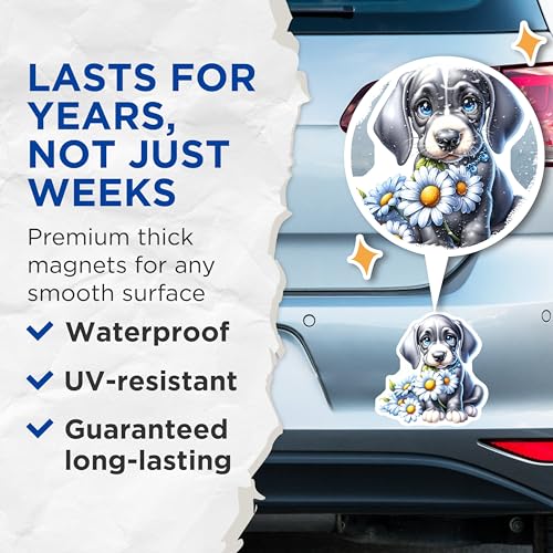 (2 Pack) Floral Dog Magnet - 5" On Longest Side - Sticks to Smooth Flat Surfaces - Made in USA - MAG9587