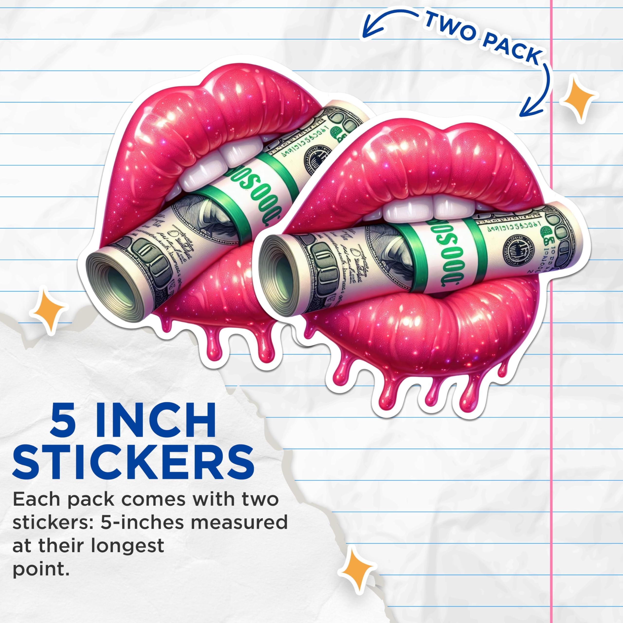 (2 Pack) Juicy Lips with Money Stickers - Fierce Cool Dripping Juicy Lips - 5 Inches On Longest Side - Premium Vinyl - for Cars, Trucks, Skateboards, Laptops - Made in USA - BMCS1683