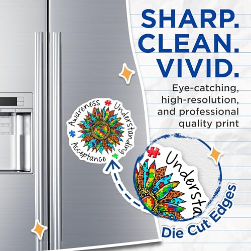 (2 Pack) Autism Awareness Magnets Magnets - Understanding Puzzle Piece - Acceptance Sunflower Design - 5" On Longest Side - Made in USA - Sticks to Refrigerators & Metal Surfaces - MAG8477