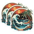 (3 Pack) Tropical Beach Decals - Sunset Palm Tree - Ocean Wave Stickers - 3 Inches On Longest Side - Easy Peel & Apply - Made in USA - 3MCS8016
