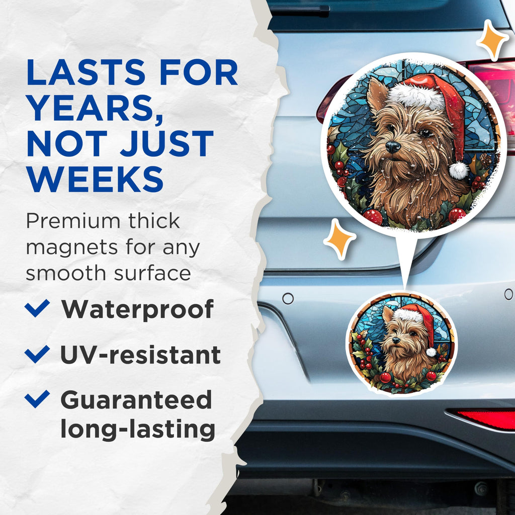 (2 Pack) Yorkie Christmas Magnets - Stained Glass Yorkshire Terrier Holiday Decor - Pet Dog Lover Fridge Magnets - 5 Inches On Longest Side - Thick Durable Magnet - Made in USA - MAG29713
