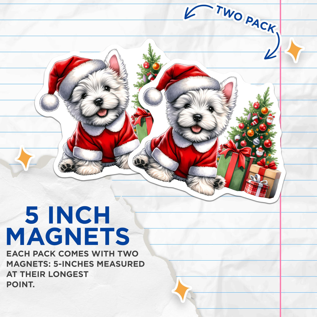 (2 Pack) Westie Christmas Dog Magnets - Cute Puppy Holiday Decor - Festive Refrigerator Accessories - 5 Inches On Longest Side - Thick Durable Magnet - Made in USA - MAG28878