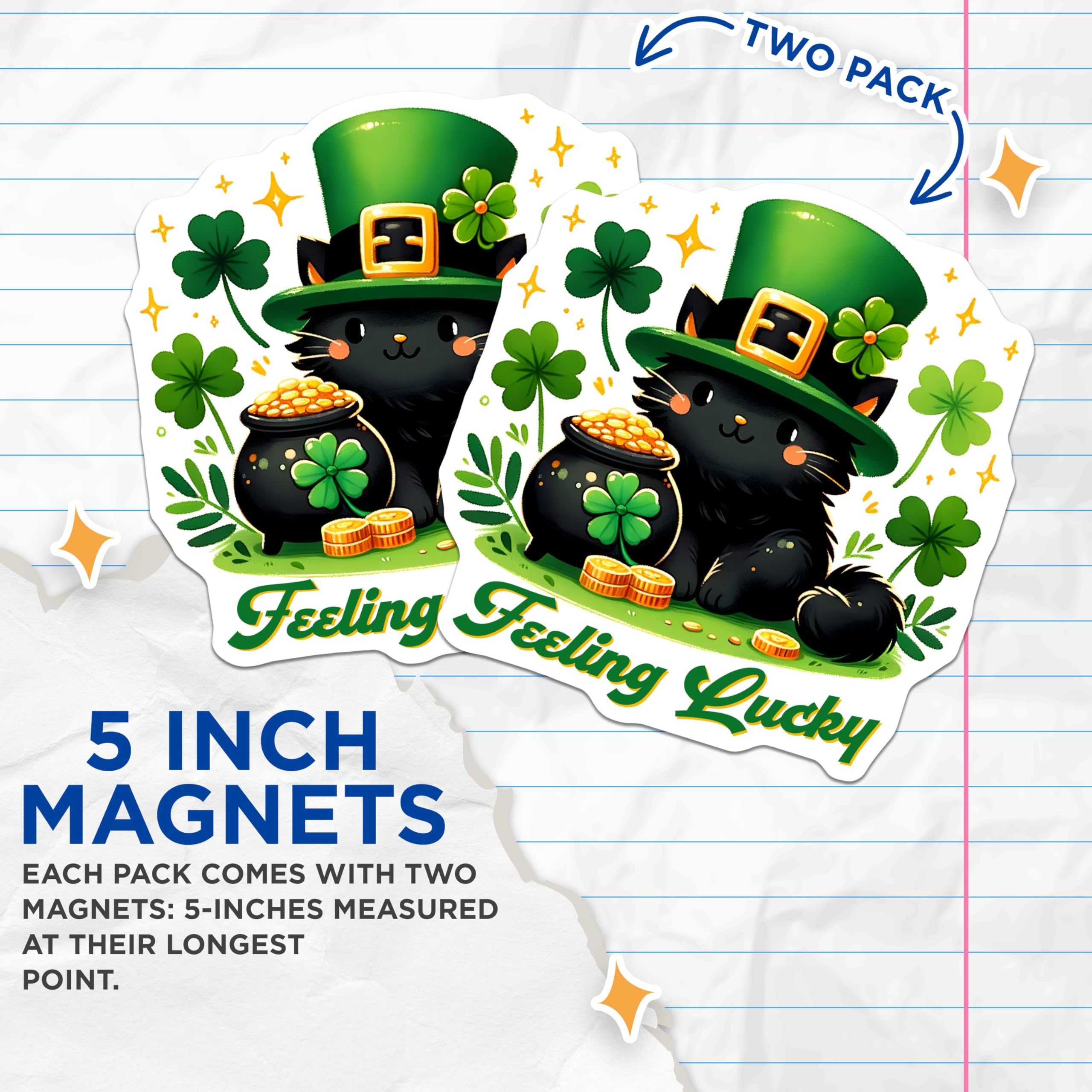 (2 Pack) Feeling Lucky Magnets - St. Patrick's Day Decor - Shamrock Pot of Gold Design - Irish Holiday - 5" On Longest Side - for Cars, Fridges, Toolboxes - Made in USA - MAG8107