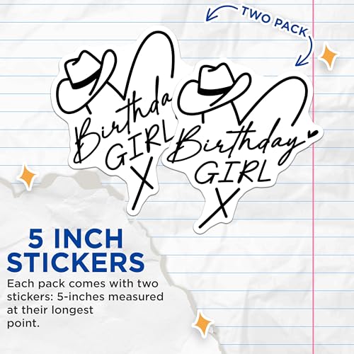 (2 Pack) Birthday Girl Stickers - Cute Birthday Stickers - Fun Party Celebrations - 5" On Longest Side - Sticks to Any Smooth Flat Surface - Made in USA - BMCS3364