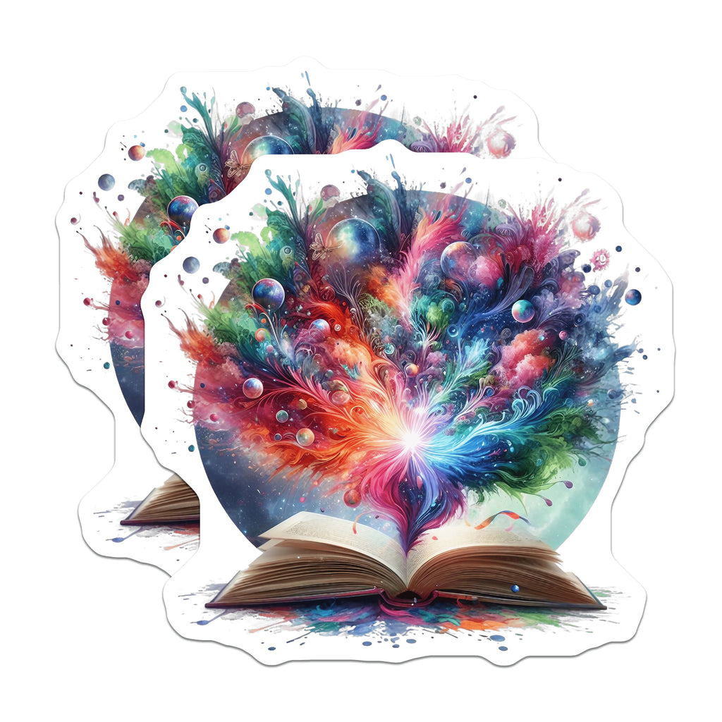 (2 Pack) Whimsical Book Lover Magnets - Vibrant Fantasy Reading Art - Ethereal Cosmic Imagination Decor - 5 Inches On Longest Side - Thick Durable Magnet - Made in USA - MAG37929