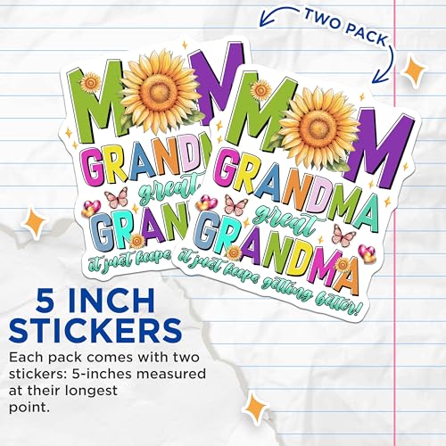 (2 Pack) Mom Grandma Great Grandma Stickers - 5" On Longest Side - Sticks to Smooth Flat Surfaces - Made in USA - BMCS8465 - BMCS8465