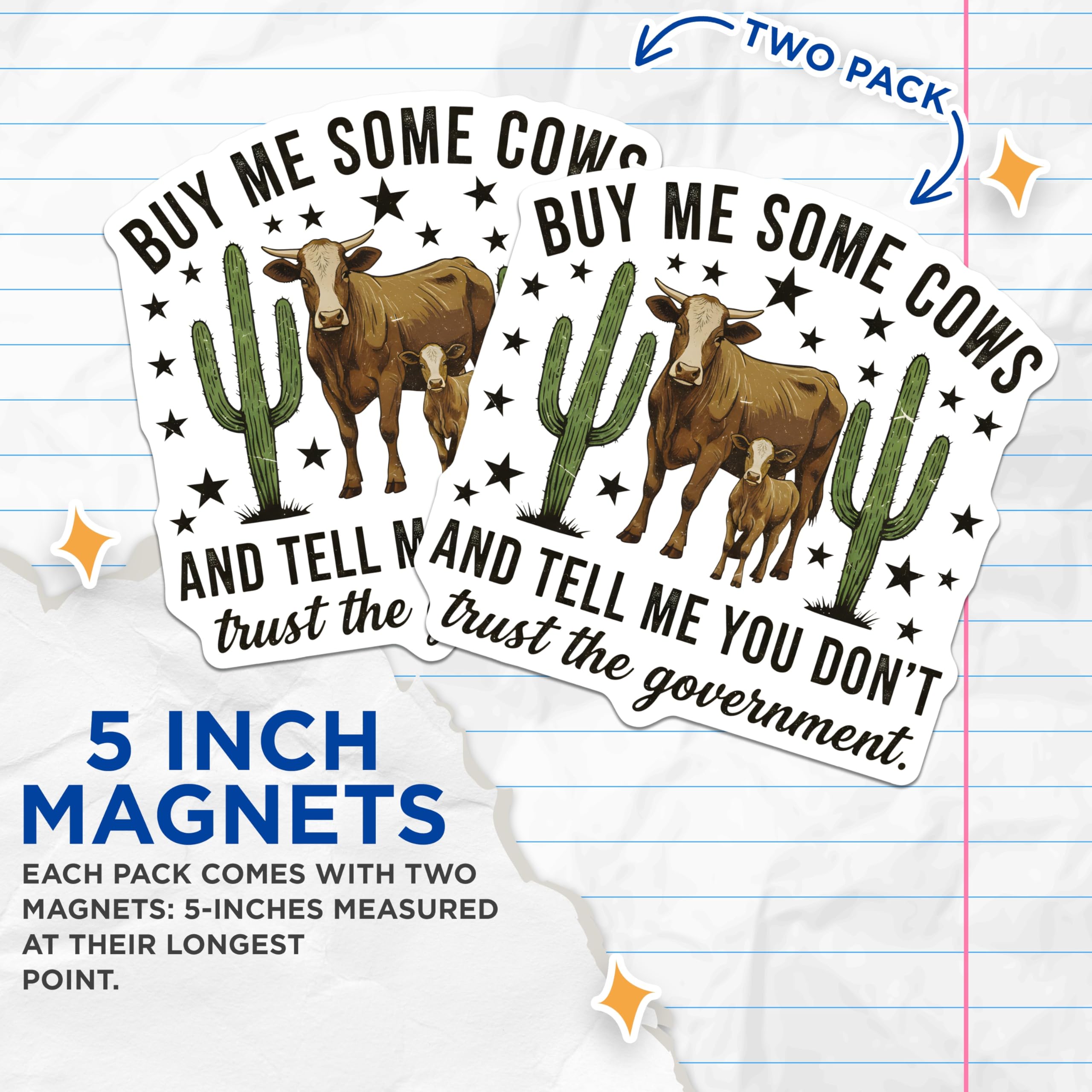 (2 Pack) Cow Magnets - Buy Me Cows - Funny Quote Magnets for Fridge - 5" On Longest Side - Premium Magnet - for Cars, Refrigerators, Toolboxes, Lockers - Made in USA - MAG14947