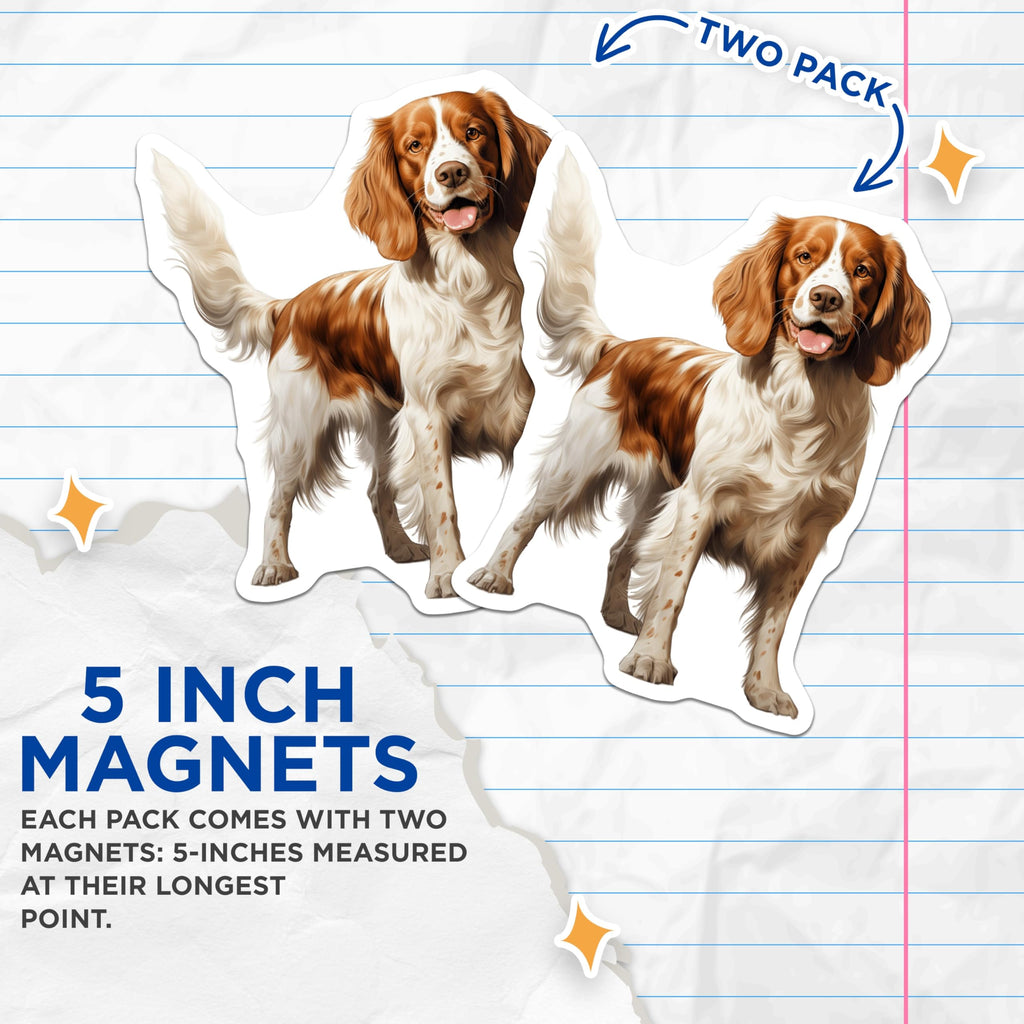 (2 Pack) Springer Spaniel Magnets - Brown White Dog Decor - Pet Owner Fridge Accessory - 5 Inches On Longest Side - Thick Durable Magnet - Made in USA - MAG30907