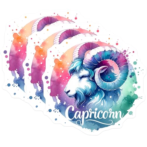 (3 Pack) Capricorn Zodiac Decals - Astrology Sign Decals - Horoscope Stickers- 3 Inches On Longest Side - Easy Peel & Apply - Made in USA - 3MCS5691