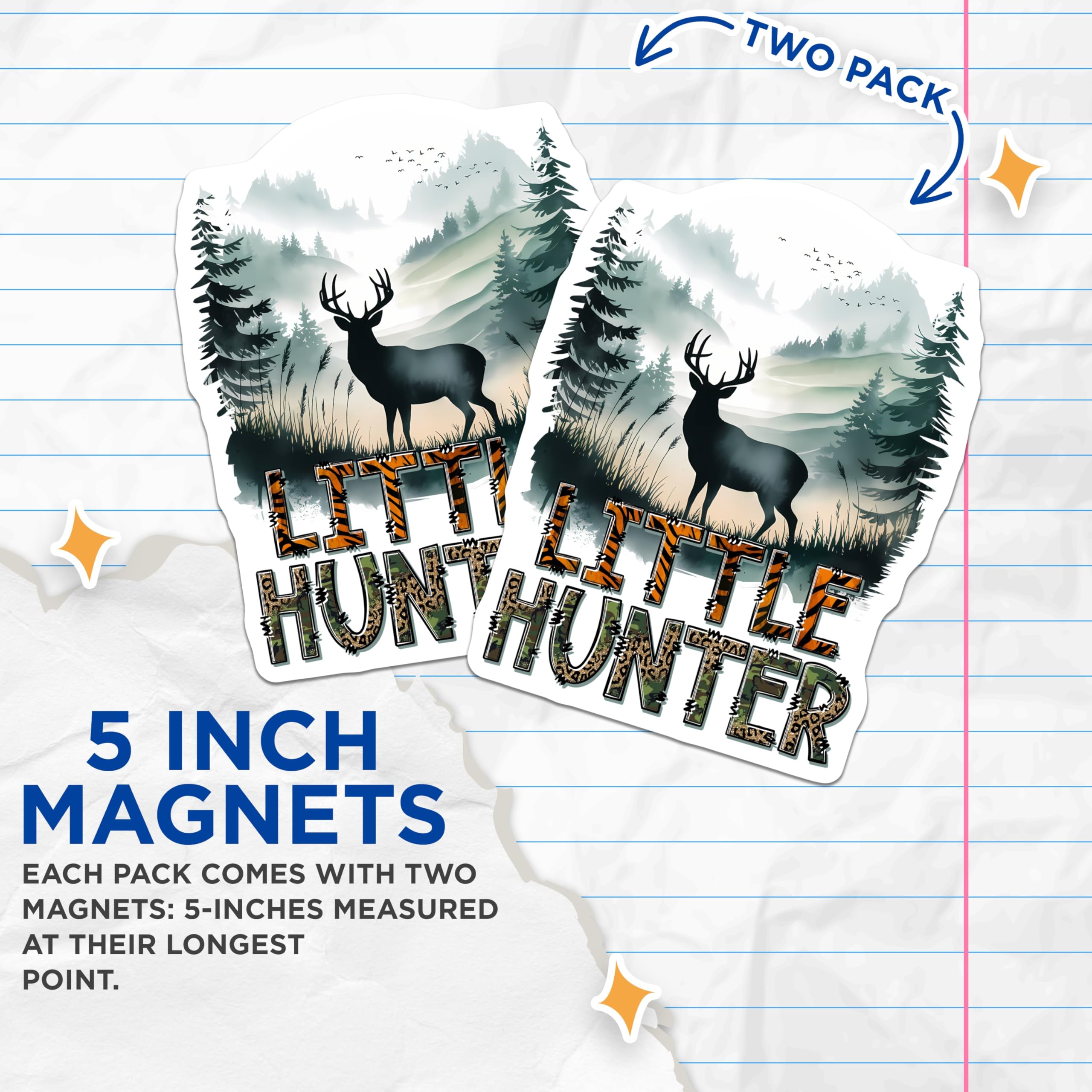 (2 Pack) Deer Hunting Magnets - Little Hunter Decor - Animal Silhouette Art Magnets - 5" On Longest Side - Premium Magnet - for Cars, Refrigerators, Toolboxes, Lockers - Made in USA - MAG16160