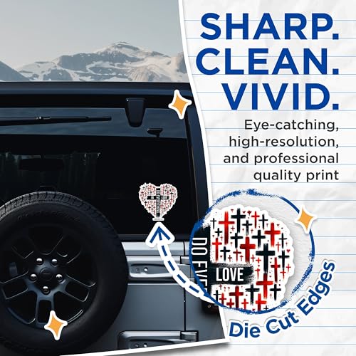 (2 Pack) Heart Cross Stickers - Inspirational Quote Stickers - Christian Faith Stickers - Bible Verse Stickers - 5" On Longest Side - Sticks to Any Smooth Flat Surface - Made in USA - BMCS2841